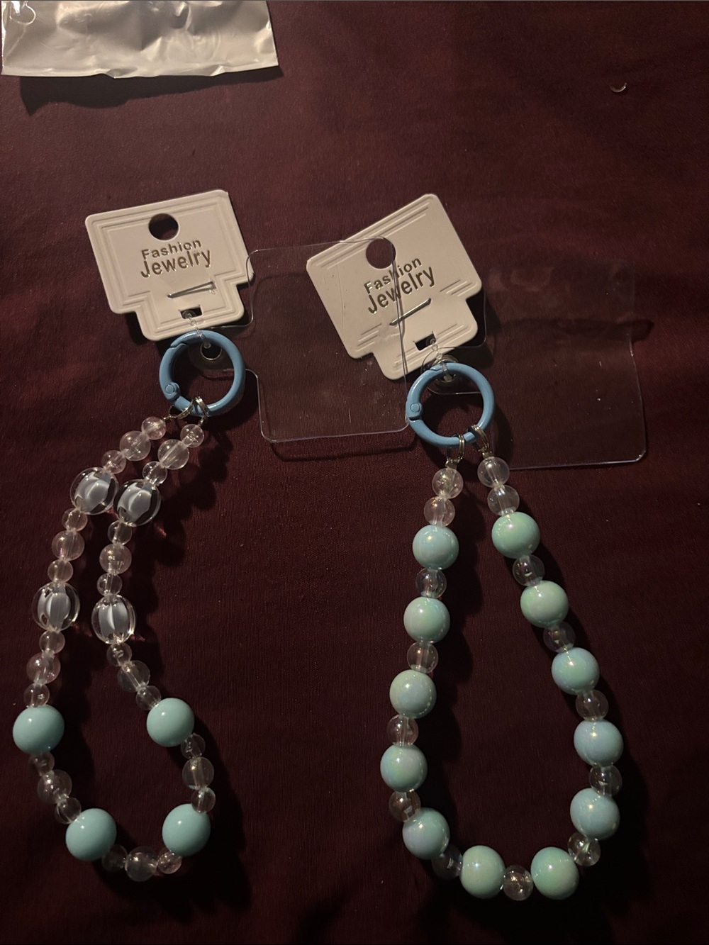 Fashion Jewelry Baby Blue and Clear Beaded Phone or Bag Charm